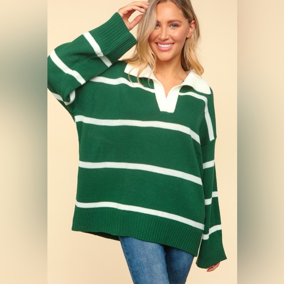 Haptics Collared Neck Striped Contrast Sweater 10010042277 - Picture 3 of 5